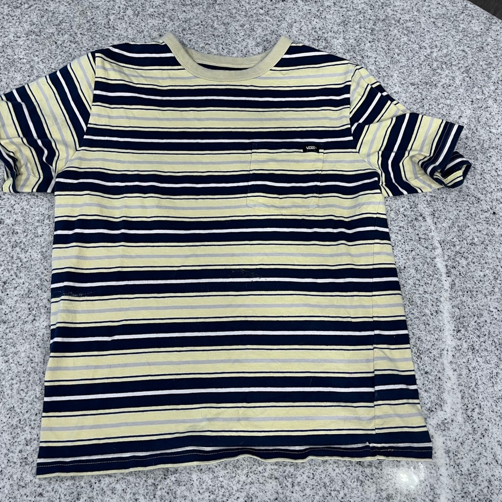 🛍️ Vans Kids Striped Tee in Navy and Cream